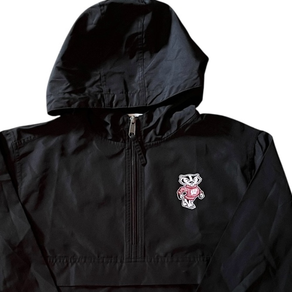 Champion Wisconsin Badgers Bucky Badger Black Windbreaker Jacket Youth Kids M
